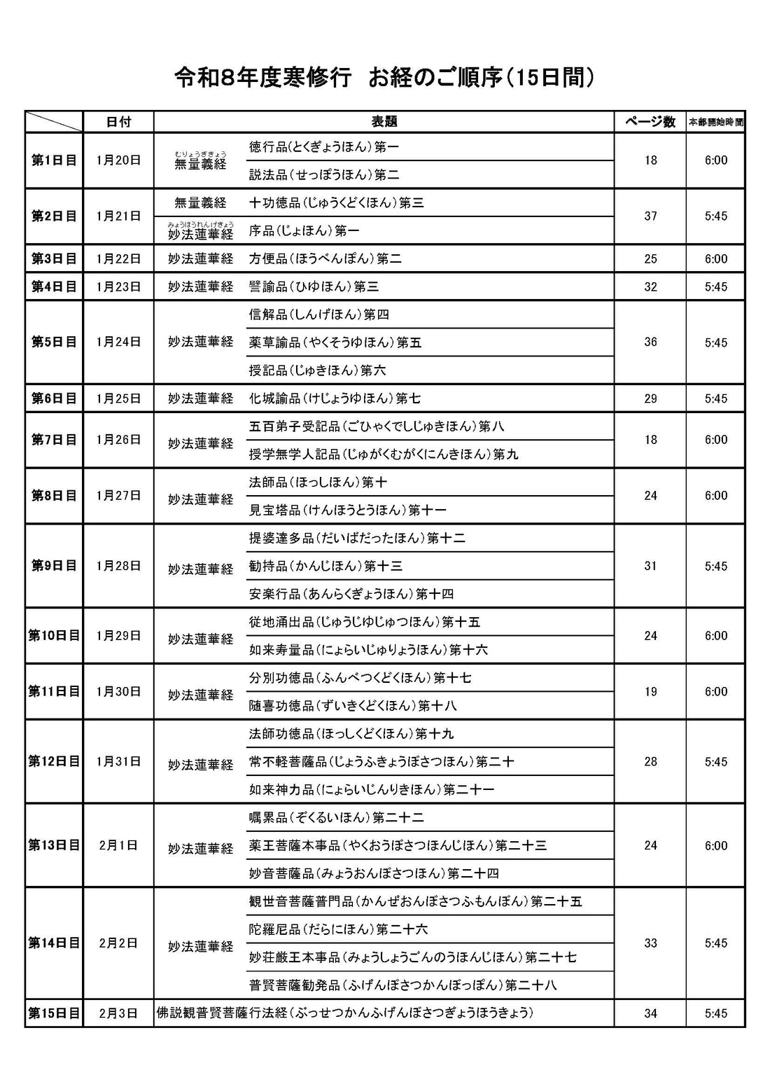 【お知らせ】令和8年度　寒修行について